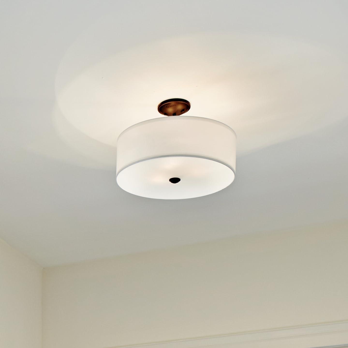 Kichler Shailene 18" 3 Light Olde Bronze Semi-Flush Mount Light with Microfiber Shade