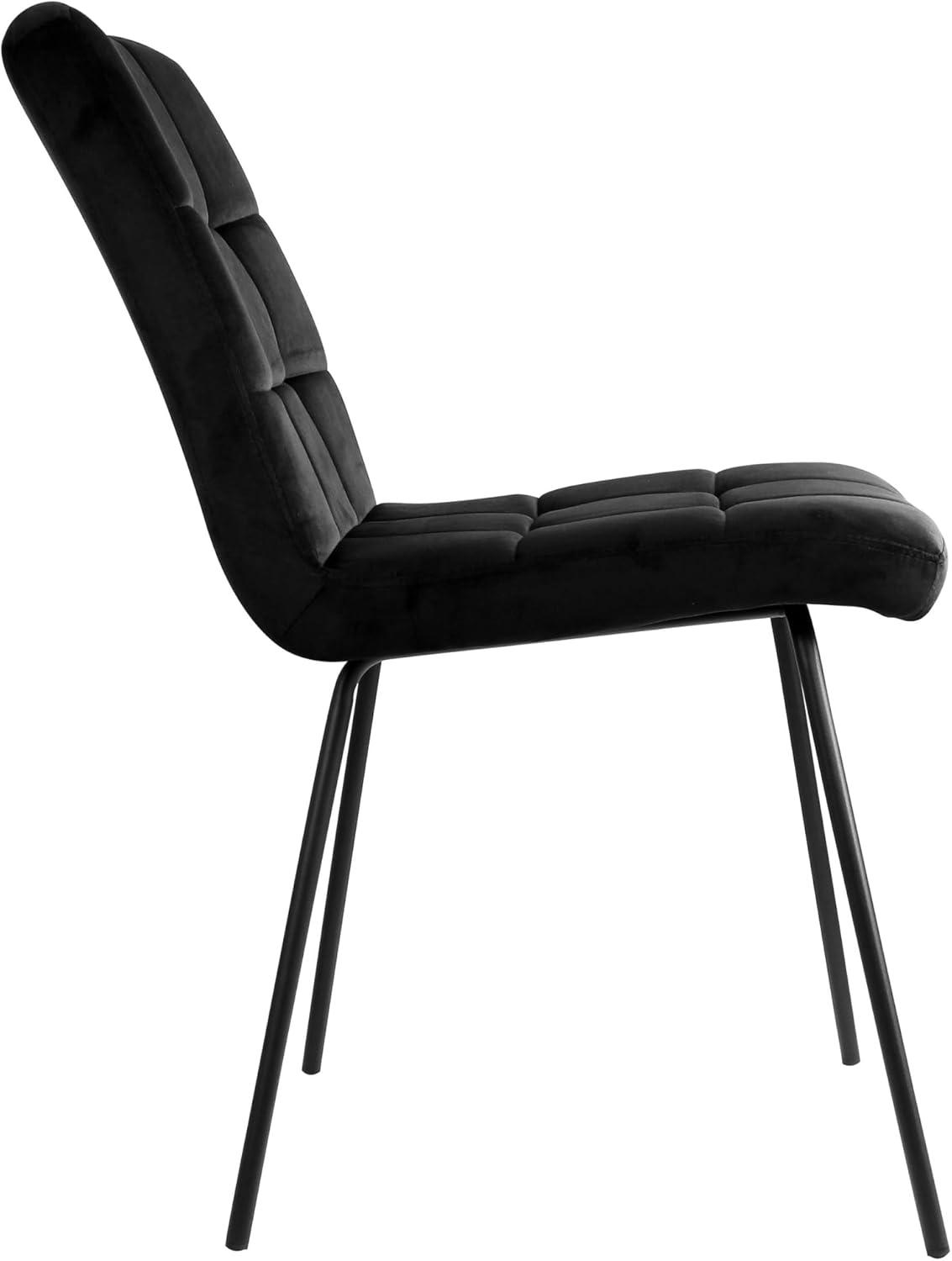 Elama 2 Piece Velvet Tufted Chairs in Black with Black Metal Legs