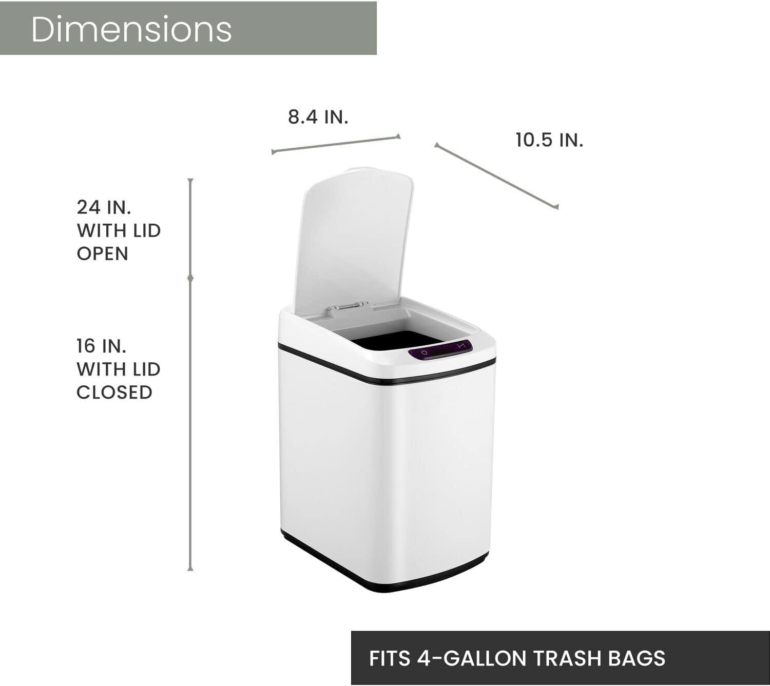 White Stainless Steel Touchless Trash Can with Sensor Lid