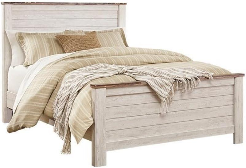 Bowery Hill Queen Size Panel Bed in Wood in White - Easy Assembly