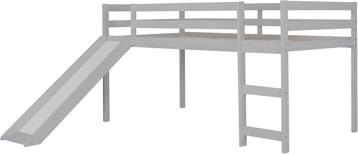 Harper & Bright Designs Kids Loft Bed with Slide,Twin Size Low Loft Beds for Girls Boys Solid Pine Wood Toddler Loft Bed with Ladder and Guard Rails,White
