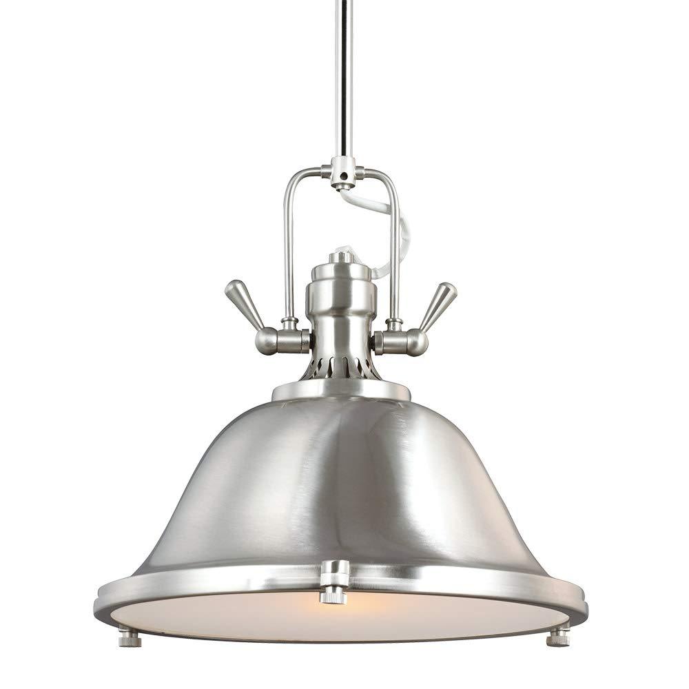 Brushed Nickel Industrial Pendant Light with Satin Etched Glass Shade