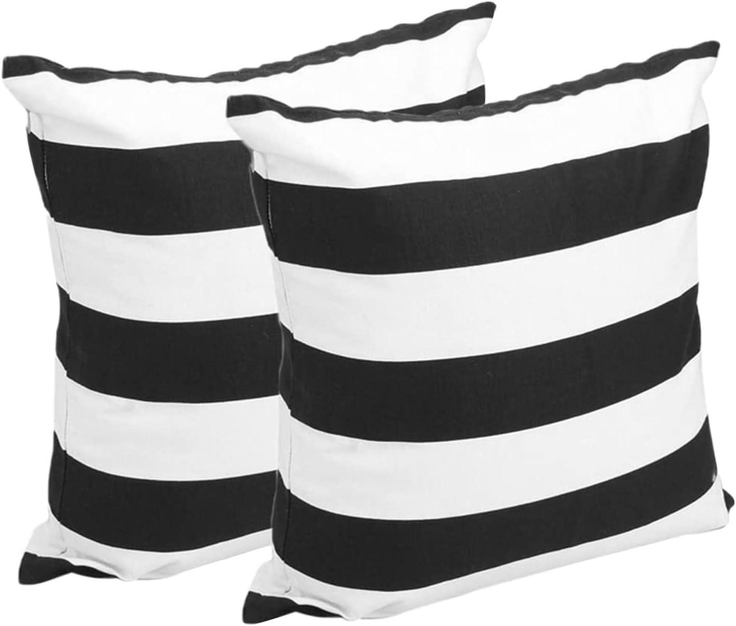 Black and White Striped Cotton Polyester Euro Pillowcases Set of 2