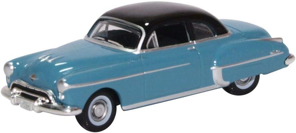 1950 Oldsmobile Rocket 88 Coupe Crest Blue with Black Top 1/87 (HO) Scale Diecast Model Car by Oxford Diecast