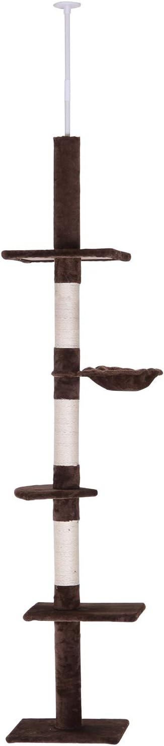 Pawhut 9' Adjustable Height Floor-To-Ceiling Vertical Cat Tree - Brown and White