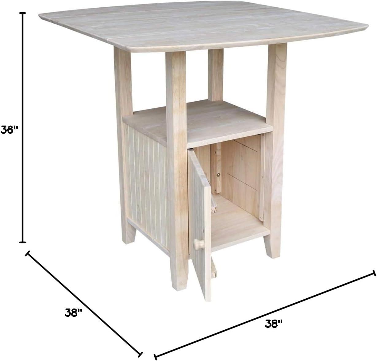 International Concepts Bar Height Bistro Dual Drop Leaf Dining Table Unfinished: Scandinavian Style, 2-Seater Counter Table with Storage Base