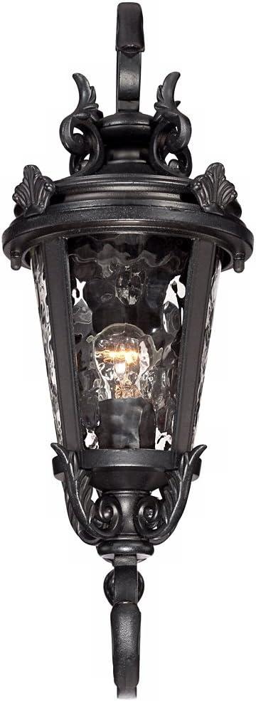 John Timberland Casa Marseille Vintage Rustic Outdoor Wall Light Fixture Black Scroll 19" Clear Hammered Glass for Post Exterior Barn Deck House Porch