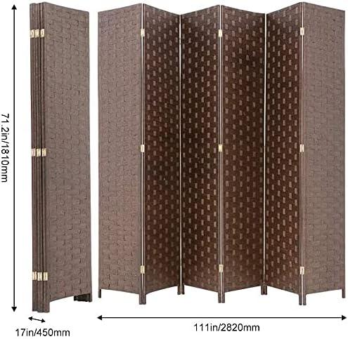 6 Panel  Room Dividers Folding Privacy Screen Partitions Room Dividers Wall Foldable Screen Portable Wood Mesh Woven Design Room Separator Screen for Home Office Bedroom Living Room, Brown