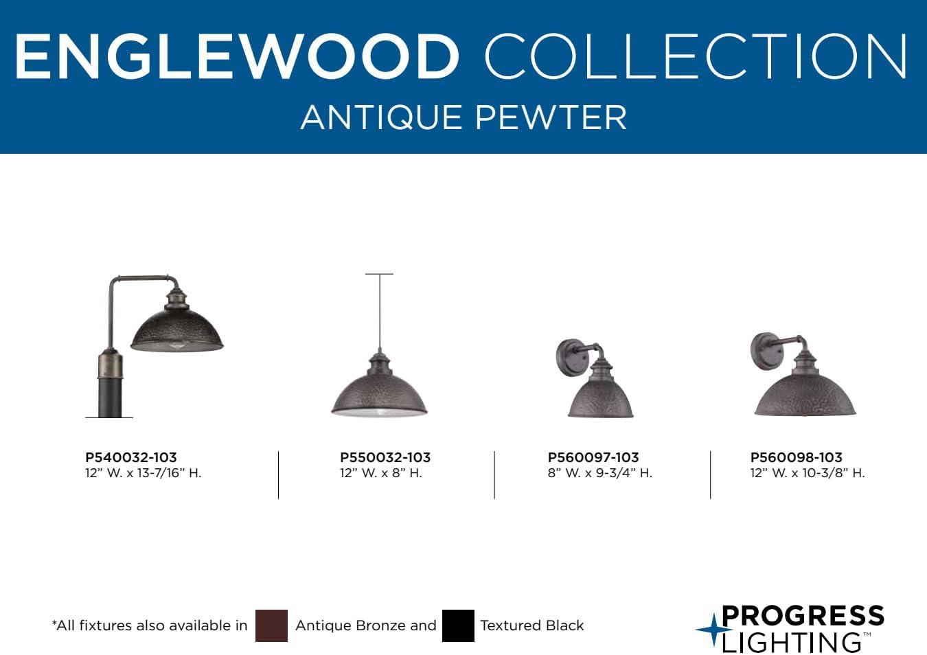 Progress Lighting Englewood 1-Light Medium Wall Lantern, Antique Pewter, Metallic Copper Shade