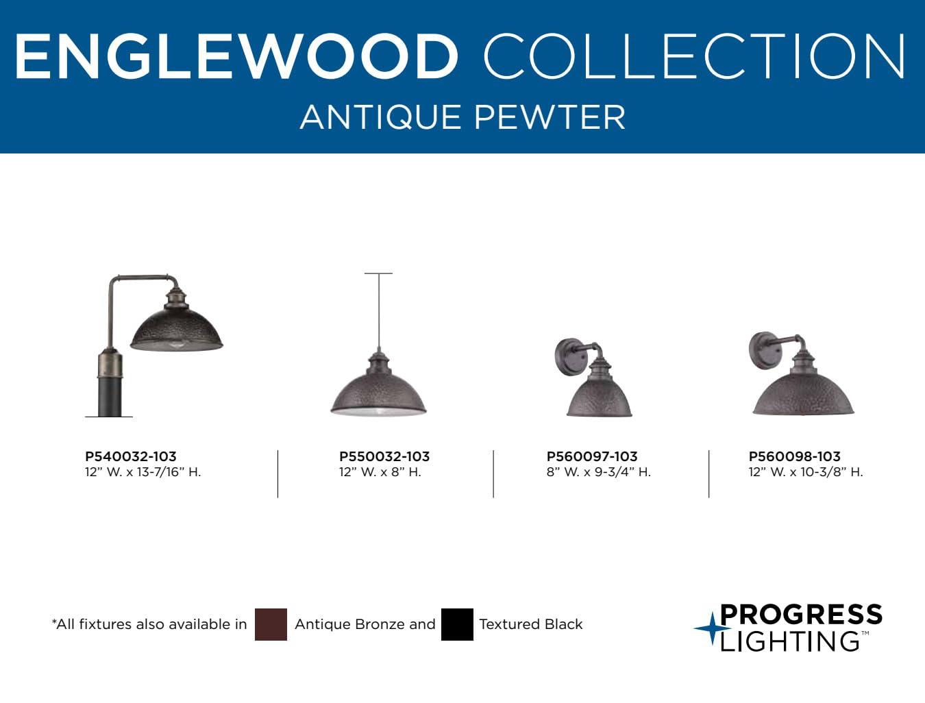 Progress Lighting Englewood 1-Light Medium Wall Lantern, Antique Pewter, Metallic Copper Shade