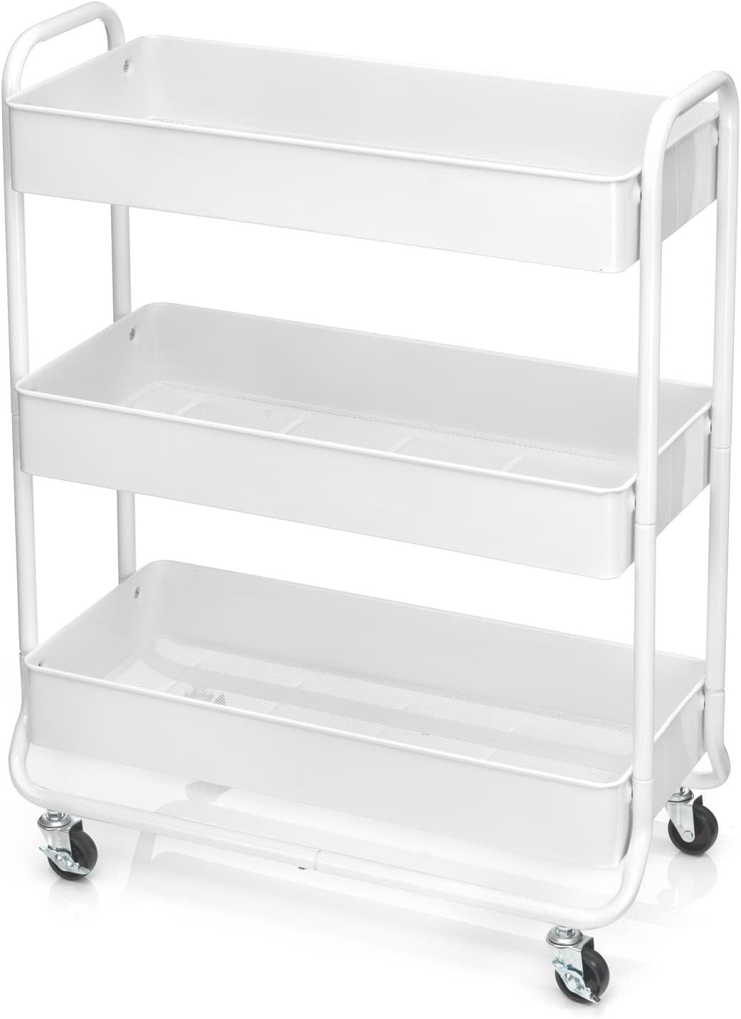 Hudson White 3-Tier Metal Rolling Cart by Simply Tidy - Multi-Functional Storage Cart for Home, Office, and Kitchen - 1 Pack