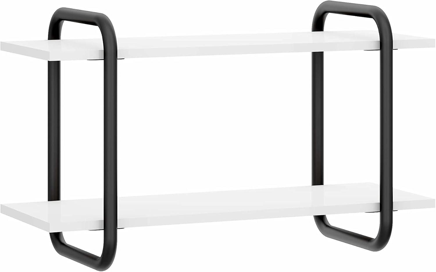 Modern Floating Wall Shelves White - Techni Mobili: 2-Tier, Steel Frame, Decorative Storage