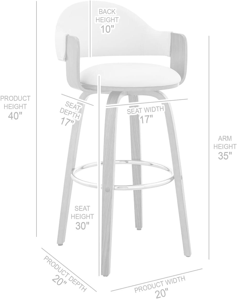 30" Daxton Counter Height Barstool with Gray Faux Leather Seat Black Finish Frame - Armen Living: Swivel, Footrest, Wood Frame
