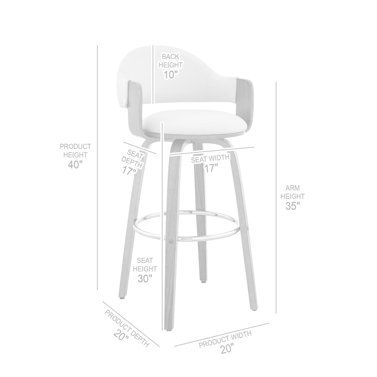 30" Daxton Counter Height Barstool with Gray Faux Leather Seat Black Finish Frame - Armen Living: Swivel, Footrest, Wood Frame
