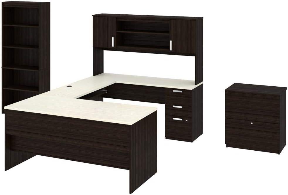 Bestar Ridgeley Modern Metal 3 Piece Office Set in Dark and White Chocolate