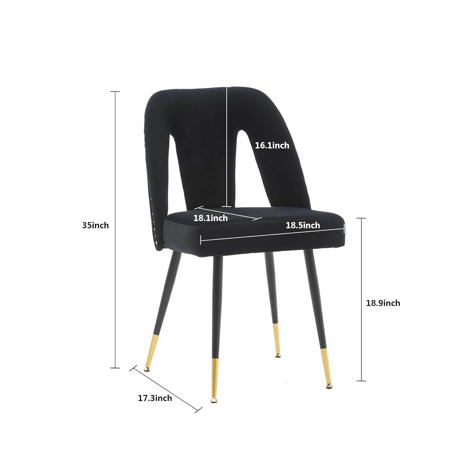 Aoowow Modern Dining Chairs Set of 2, Velvet Upholstered Side Chairs with Nailheads and Gold Tipped Black Metal Legs (Black)