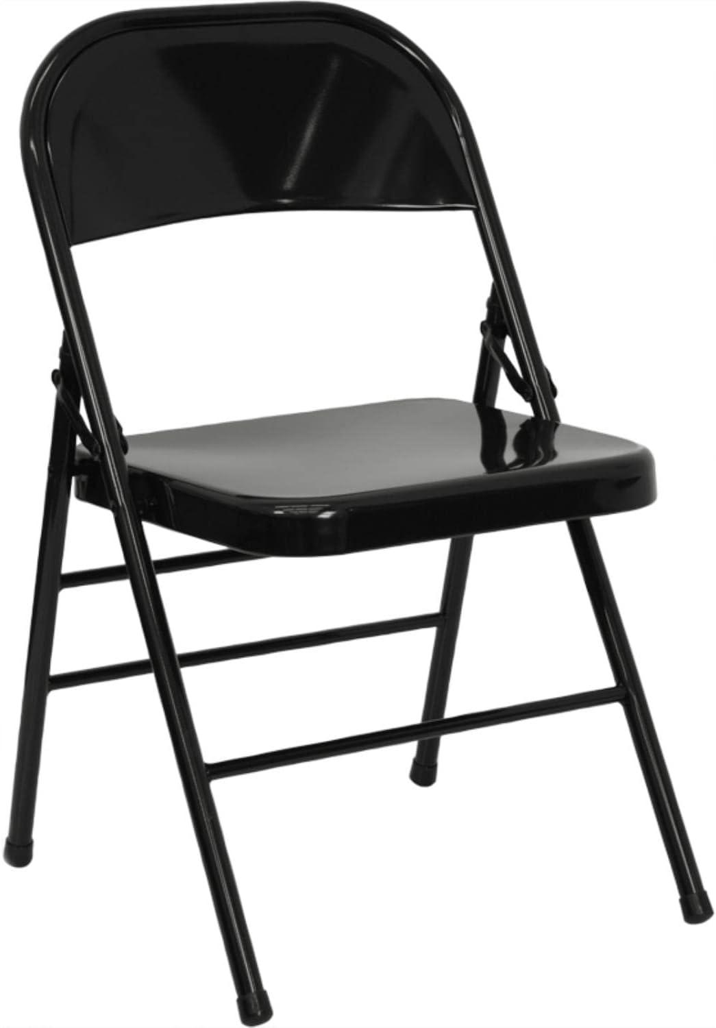 Flash Furniture 2 Pack HERCULES Series Triple Braced & Double Hinged Black Metal Folding Chair