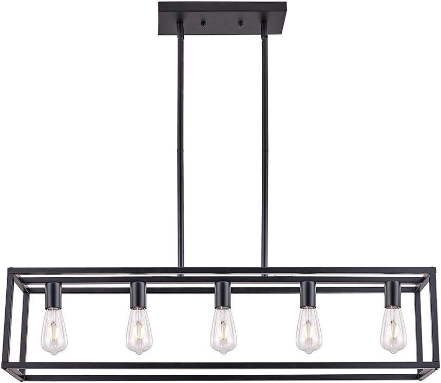 Black Industrial 5-Light Rectangular Metal Chandelier