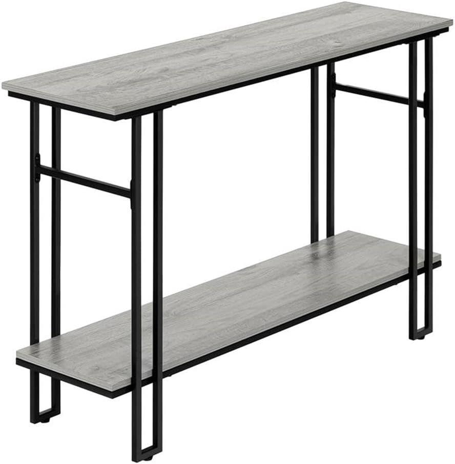 Gray and Black Metal Rectangular Console Table with Storage