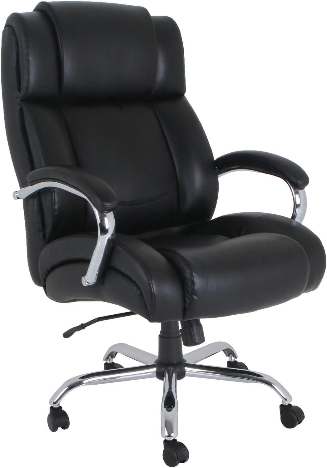 Big and Tall Black Leather Office Chair with Metal Base