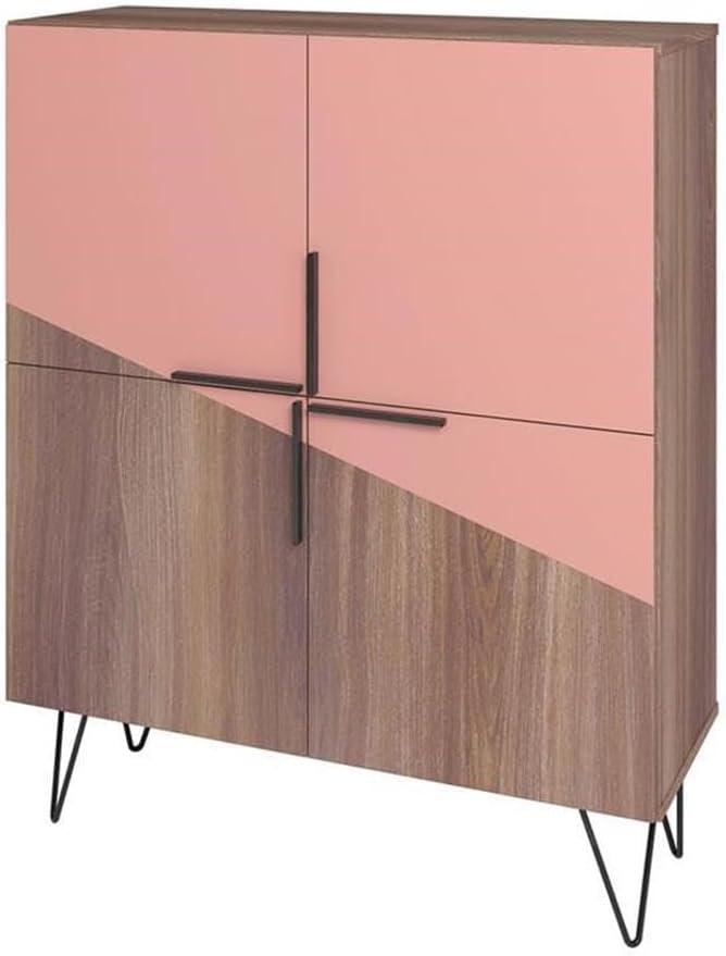 43.7" Beekman Low Cabinet Brown/Pink - Manhattan Comfort: Metal Legs, 4 Shelves, Accent Furniture