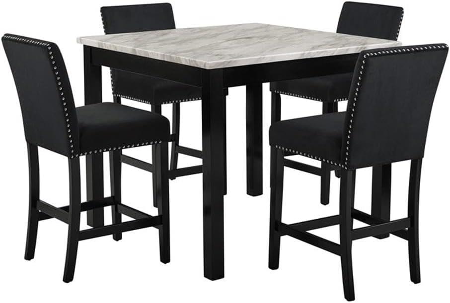 New Classic Furniture Celeste 5-Piece Faux Marble & Wood Counter Set in Black