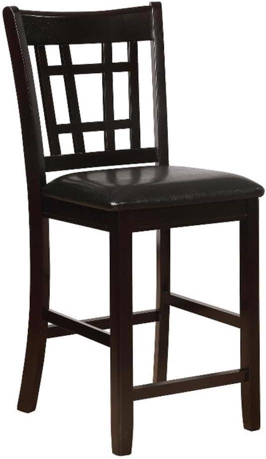 Lavon Cappuccino Wood and Black Faux Leather Counter Height Stools, Set of 2