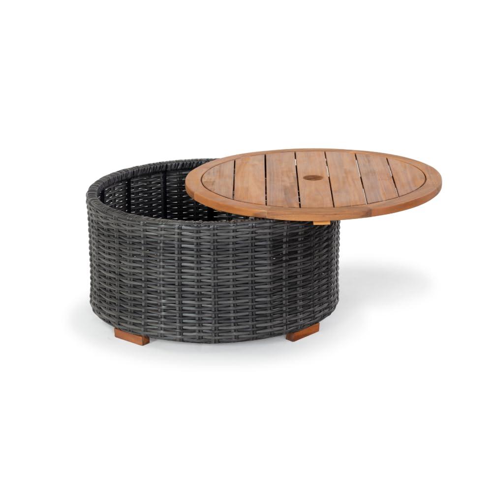 SAFAVIEH Couture Anguilla Outdoor Patio Round Wicker Coffee Table with Storage, Dark Grey