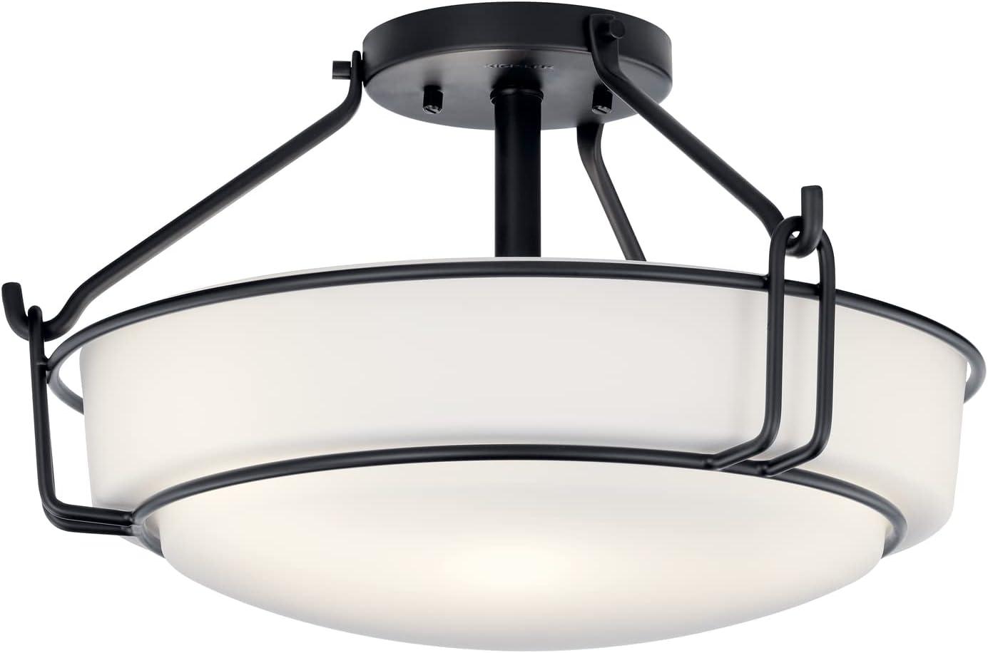 Alkire 16.5" 3 light Semi Flush with Satin Etched White Glass in Brushed Nickel