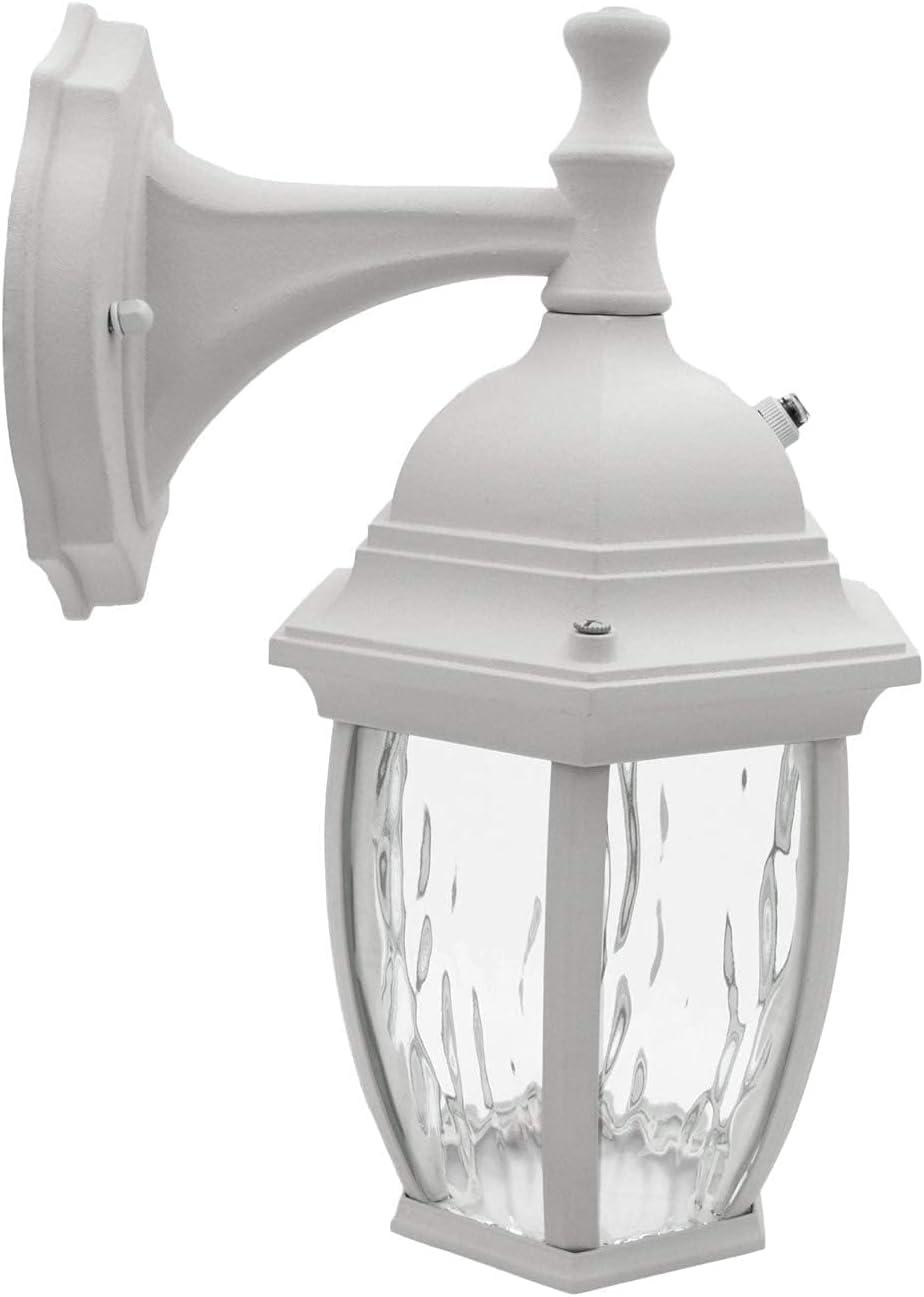 Maxxima LED Outdoor Wall Light, White w/ Clear Water Glass, Dusk to Dawn Sensor, 580 Lumens, 3000K Warm White