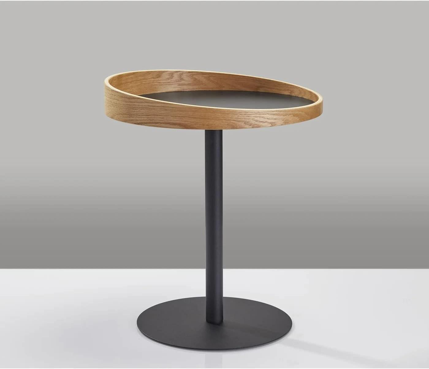 Adesso Crater End Table, Black Metal base, MELAMINE MDF Top, with Natural Oak Veneer Rim