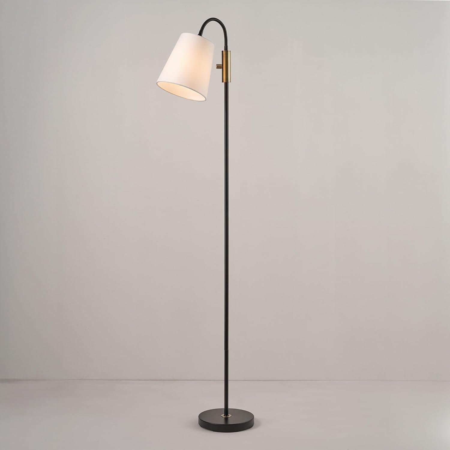 Matte Black Adjustable Arc Floor Lamp with Brass Accents