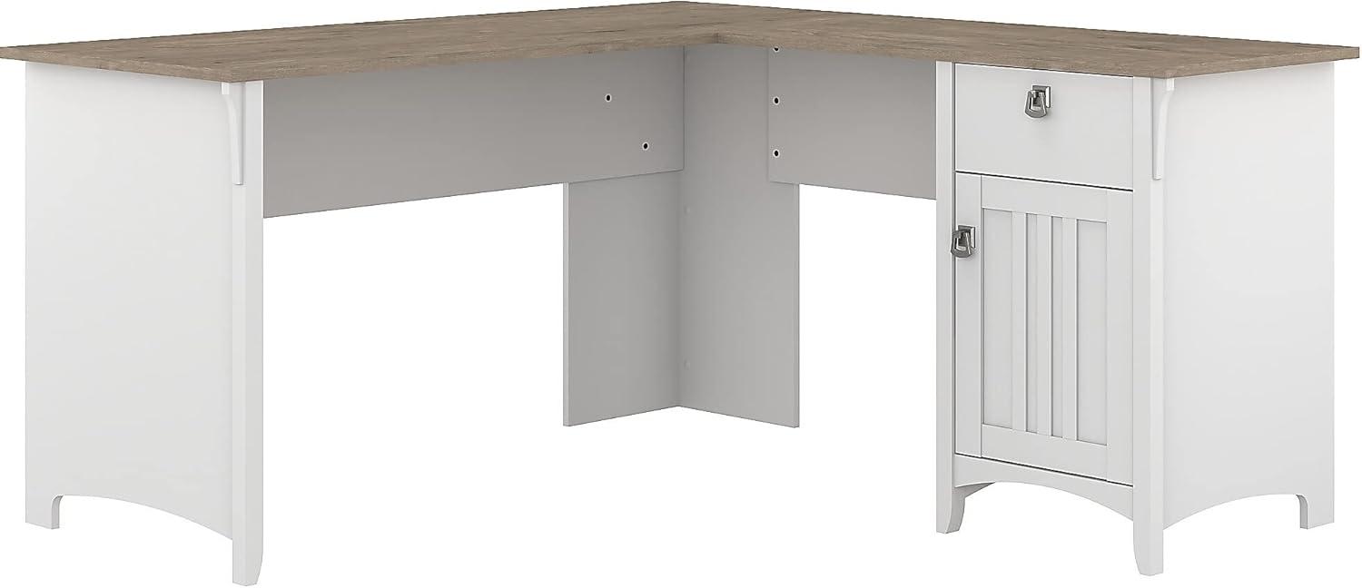 Shiplap Gray and Pure White L-Shaped Desk with Drawer and Filing Cabinet