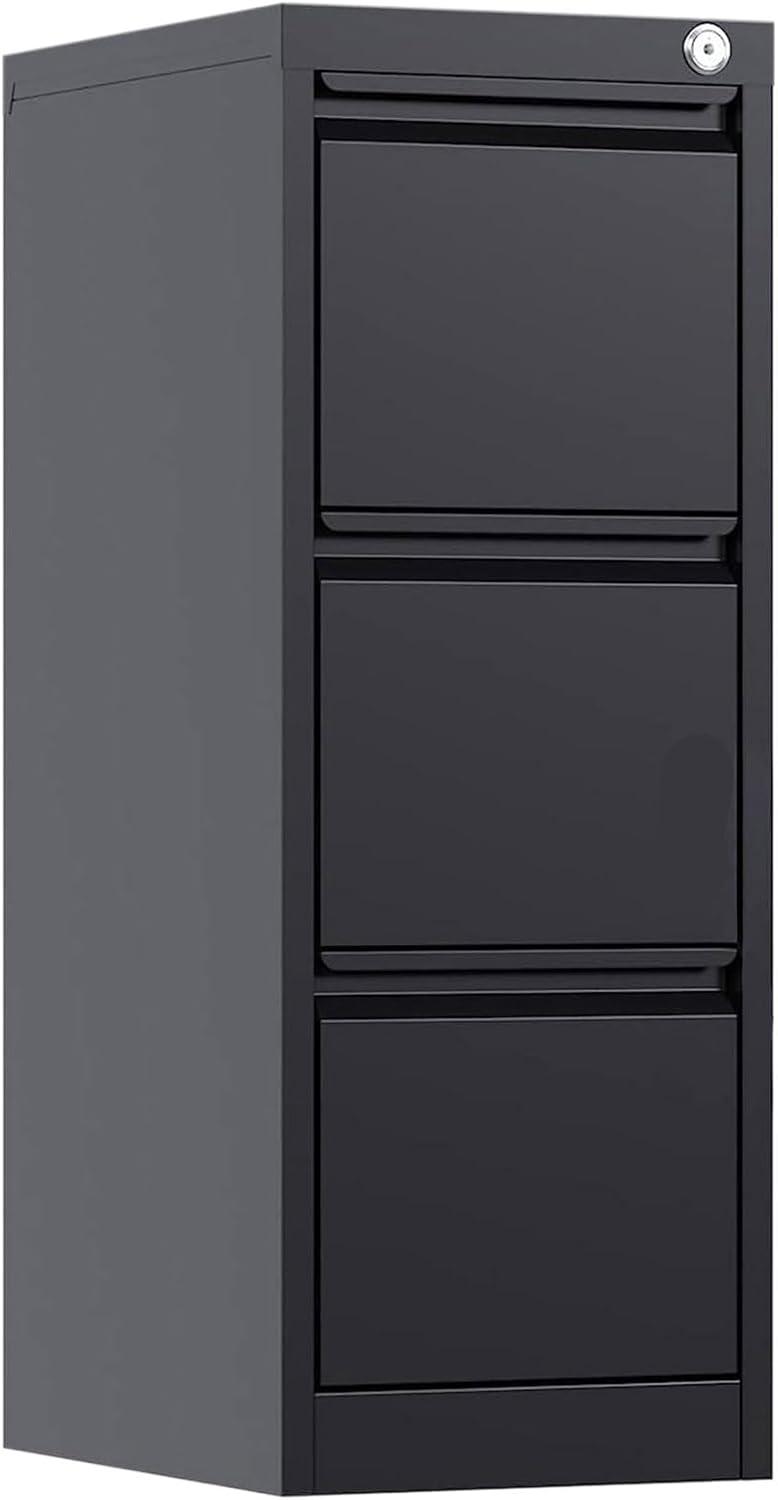 AOBABO 3 Drawer Vertical Steel File Organizer Filing Cabinet with Locking System and Adjustable Hanging Bars for Home and Office Organization, Black