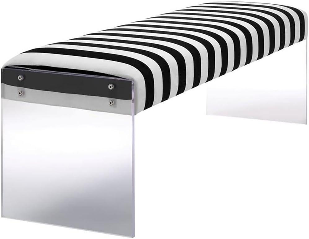 Contemporary Envy Black Velvet 54" Bench with Acrylic Legs