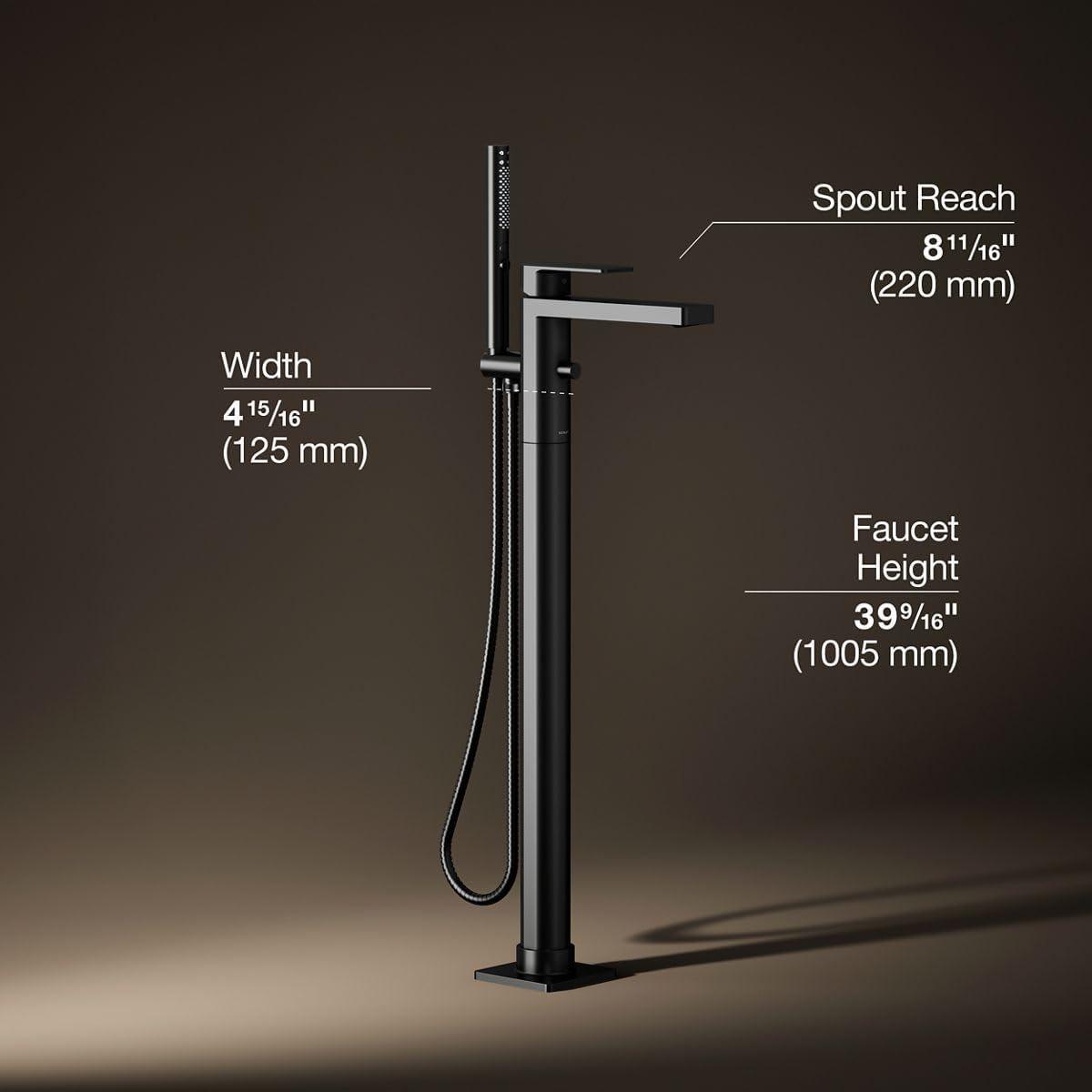 Parallel Floor-Mount Bath Filler Trim With Handshower