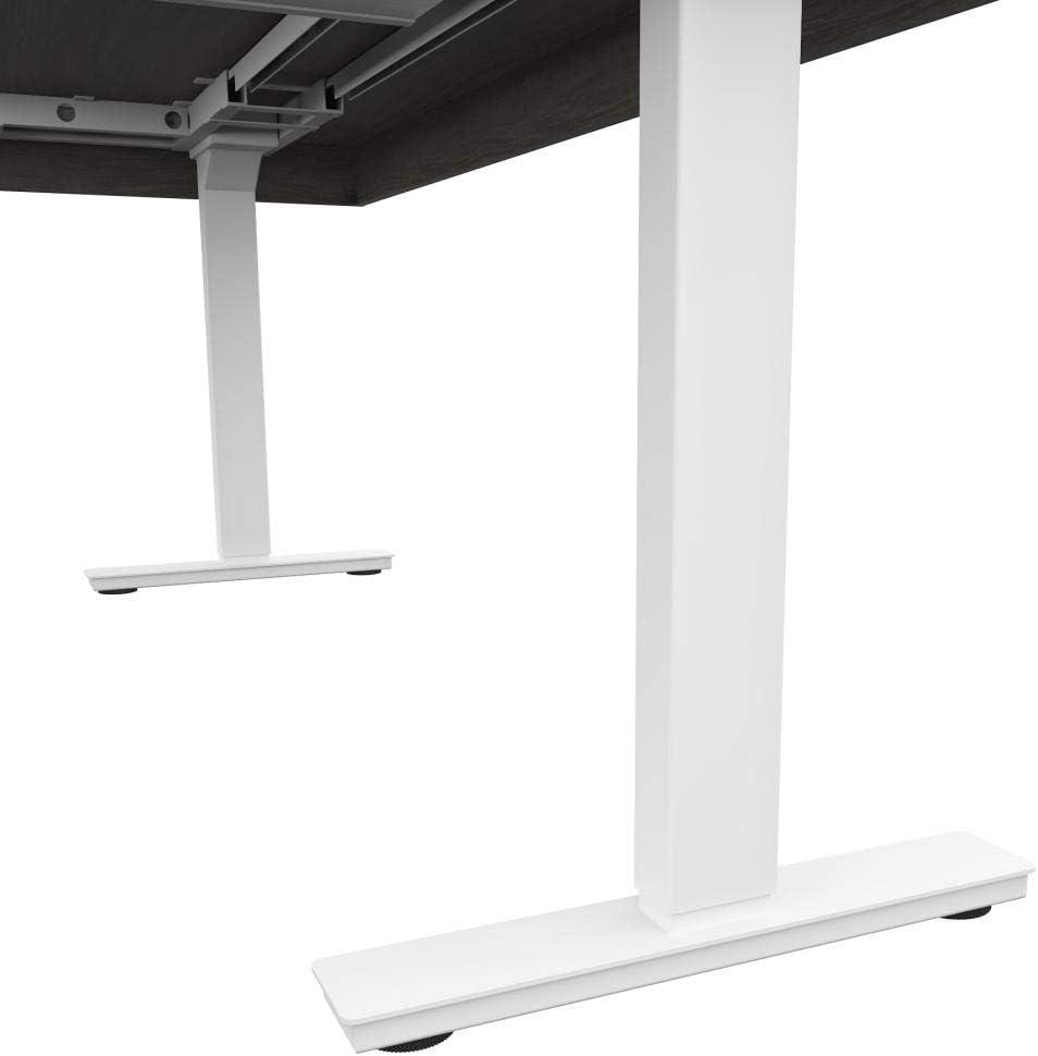 Bestar Pro-Vega L Shaped Adjustable Standing Desk in Walnut Gray and White