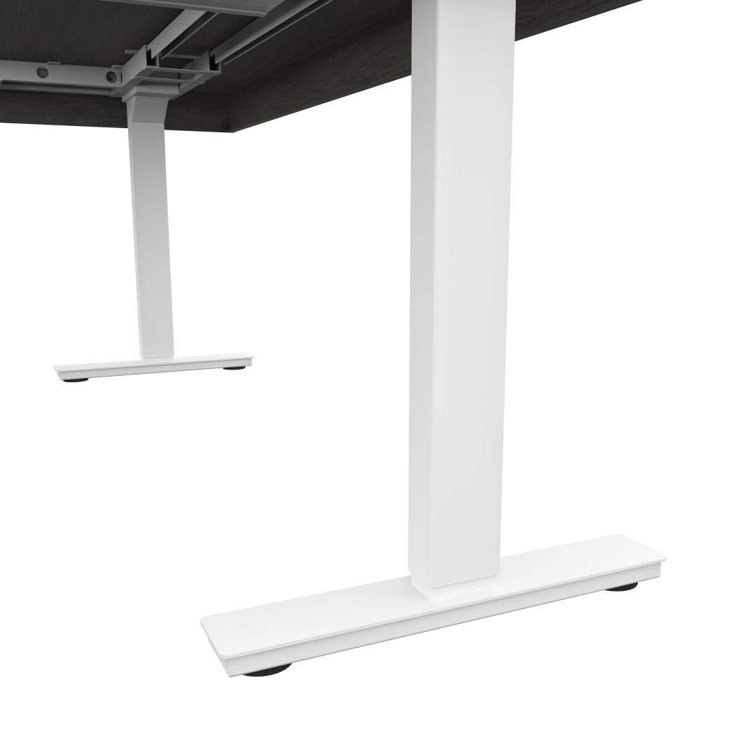 Bestar Pro-Vega L Shaped Adjustable Standing Desk in Walnut Gray and White