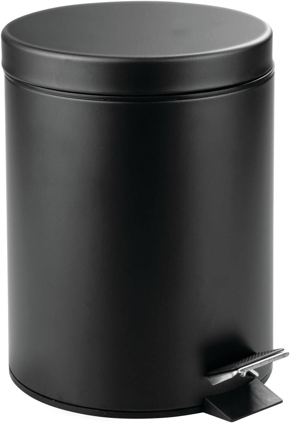 mDesign Small 1.3 Gallon Round Metal Step Trash Can with Liner/Handle - Black