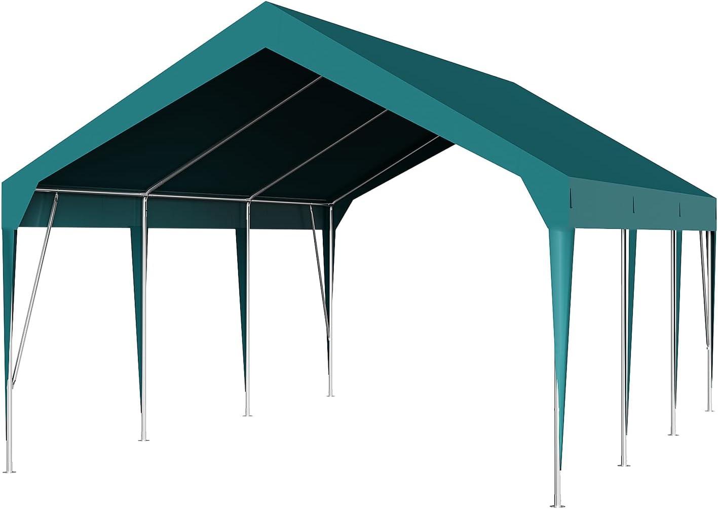 10' x 20' Dark Green Metal Portable Carport Canopy