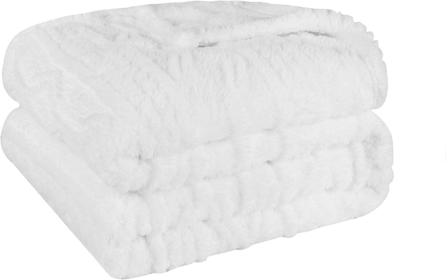 Superior Arctic Fleece Boho Knit Jacquard Blanket, Throw XL, White