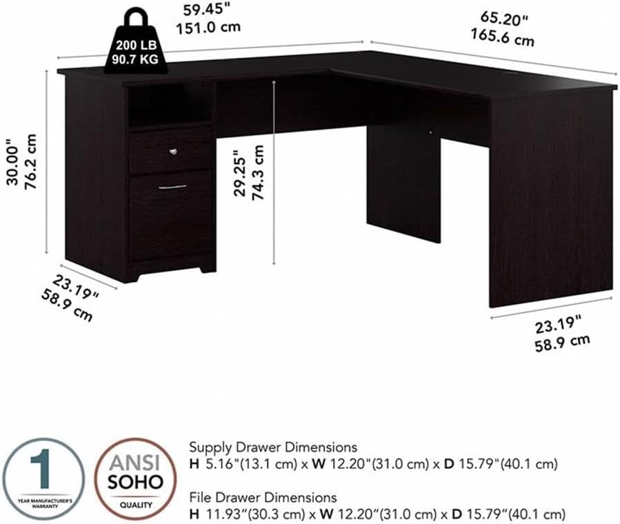 Espresso Oak L-Shaped Home Office Desk with Drawer and Filing Cabinet