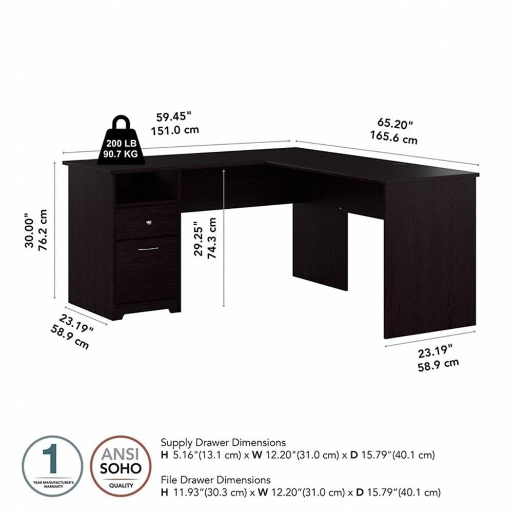 Espresso Oak L-Shaped Home Office Desk with Drawer and Filing Cabinet