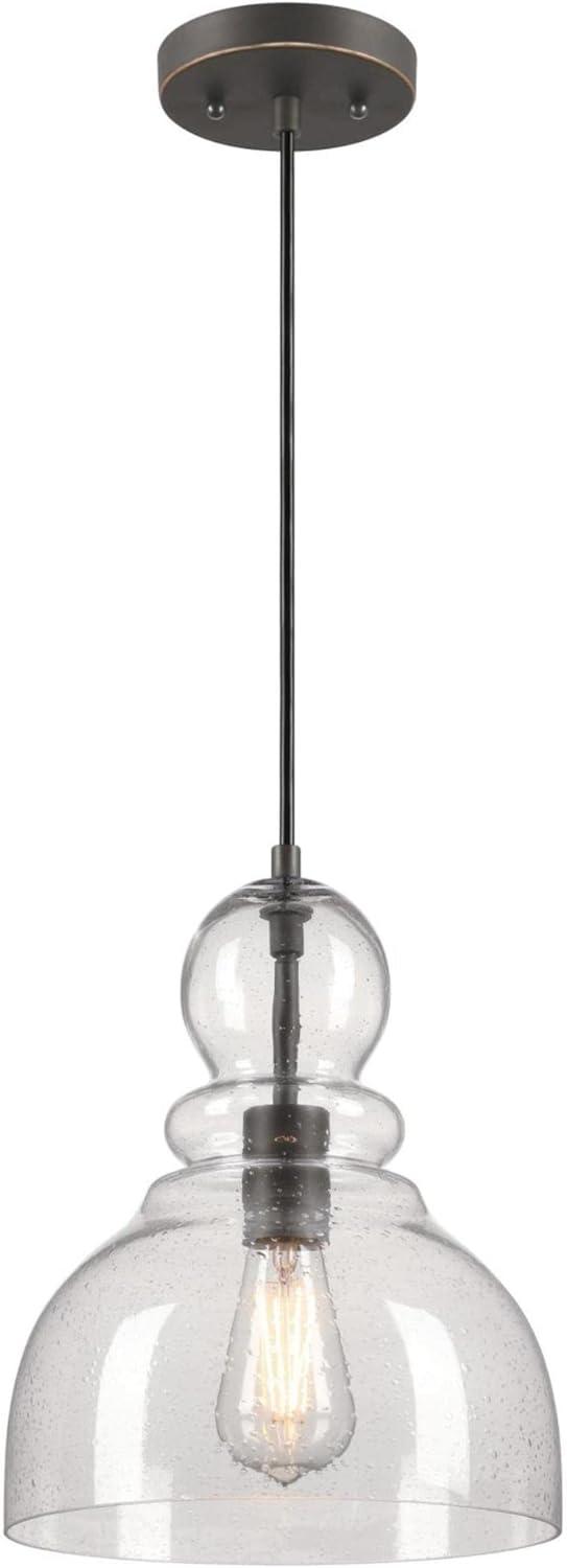 Fiona 12" Black-Bronze Pendant with Clear Seeded Glass Shade