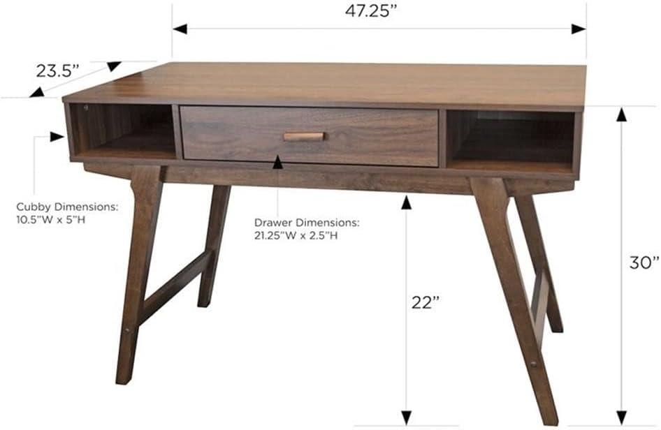 OS Home and Office Furniture 47.25" 1-Drawer Wood Desk in Danish Walnut