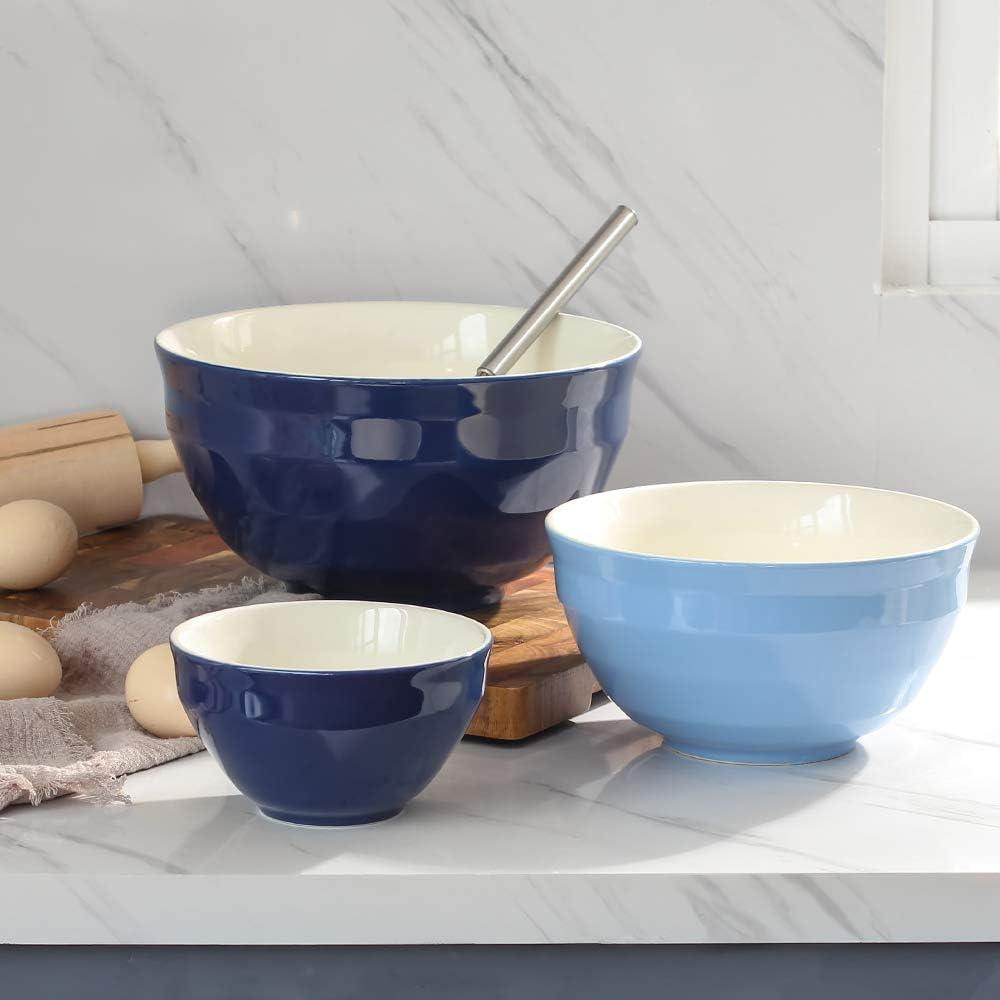 Blue Porcelain Round Nesting Mixing Bowl Set, 3-Piece