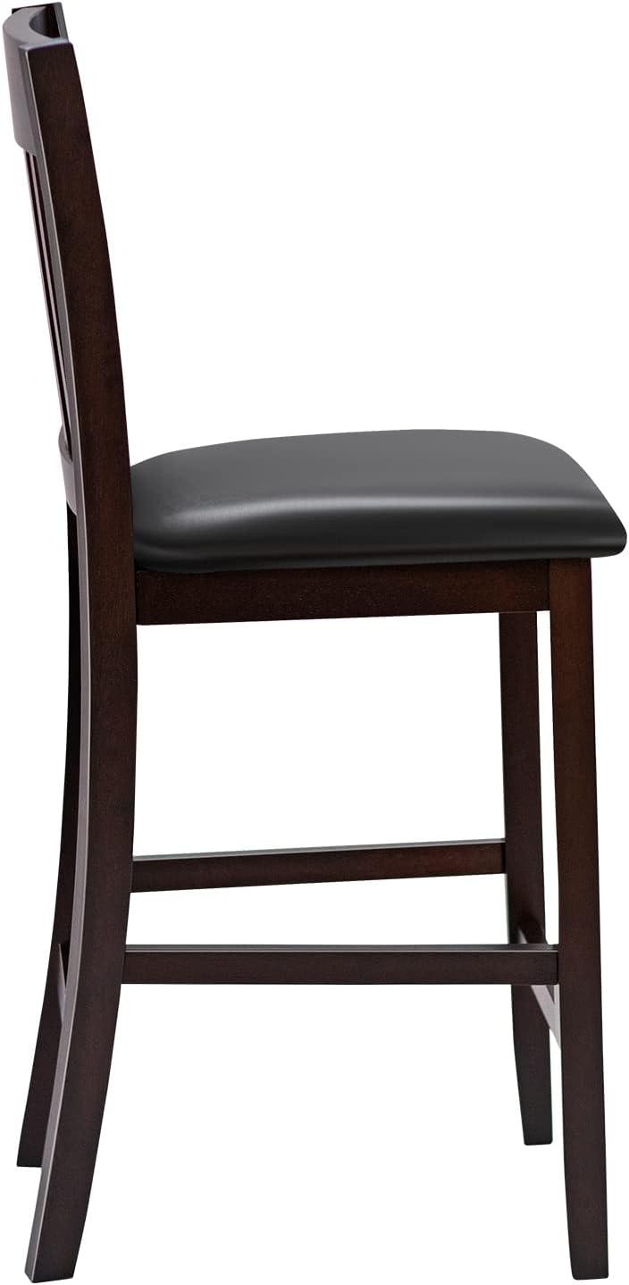 Elegant Espresso Wood Bar Stools with Cushioned PU Leather Seat, Set of 2