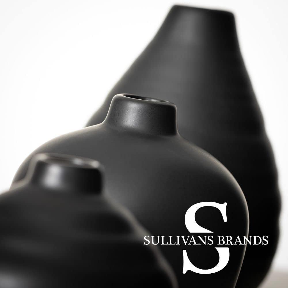 Matte Black Ceramic Bud Vase Trio, 9" x 6.5" Modern Home Decor