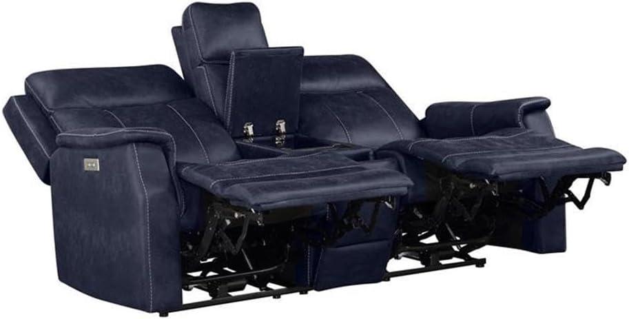 Steve Silver Valencia Leatherette Dual Power Reclining Loveseat with Console, Ocean Blue