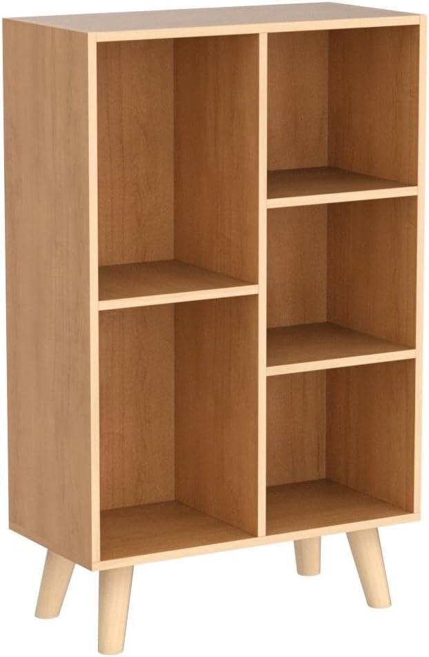 Pear Yellow Wooden 3-Tier Bookcase with 5 Cubes